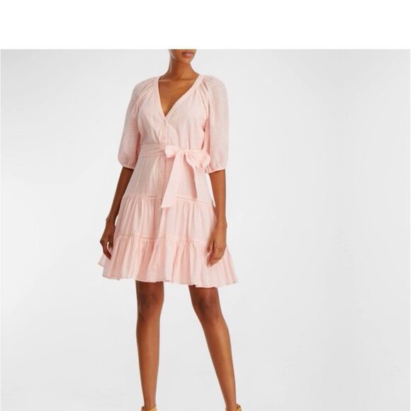 Veronica Beard Dewey Tiered Cotton Button-Up Dress Pink Haze NWT $398 - Picture 7 of 7